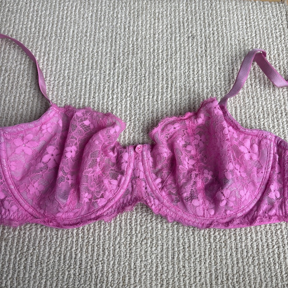 Victoria's Secret Bra 36DDD Push Up Without Padding Pink Lace Dream Angels